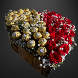 Fabby - Corazón con rosas rojas y ferrero
